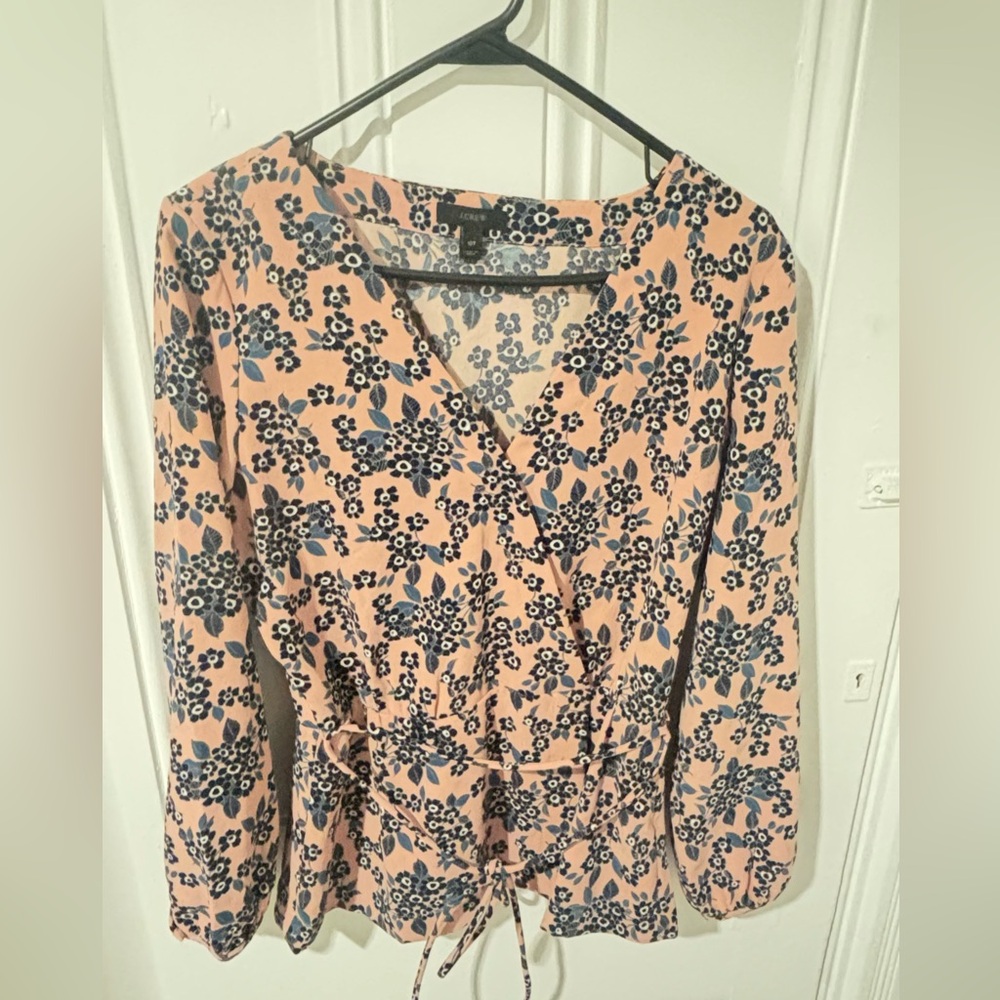 J. Crew Floral Faux-Wrap Top in Pink and Blue